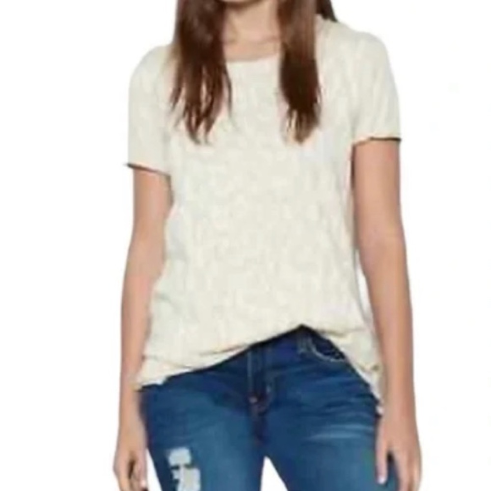 Current - Elliott Leopard Print Crew Tee 100% Cotton USA Relaxed Fit Cream 1 - S